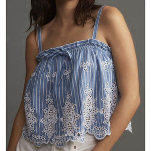 NWT Anthropologie Maeve Eyelet Babydoll Tank Size:L blue color Women